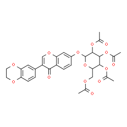 ChemSpider 2D Image | 3-(2,3-Dihydro-1,4-benzodioxin-6-yl)-4-oxo-4H-chromen-7-yl 2,3,4,6-tetra-O-acetylhexopyranoside | C31H30O14