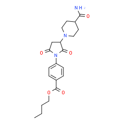 ChemSpider 2D Image | Butyl 4-[3-(4-carbamoyl-1-piperidinyl)-2,5-dioxo-1-pyrrolidinyl]benzoate | C21H27N3O5