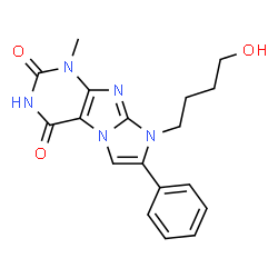 ChemSpider 2D Image | 8-(4-Hydroxybutyl)-1-methyl-7-phenyl-1H-imidazo[2,1-f]purine-2,4(3H,8H)-dione | C18H19N5O3