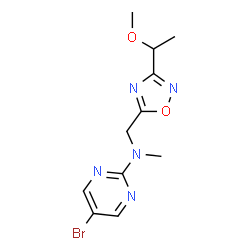ChemSpider 2D Image | 5-Bromo-N-{[3-(1-methoxyethyl)-1,2,4-oxadiazol-5-yl]methyl}-N-methyl-2-pyrimidinamine | C11H14BrN5O2