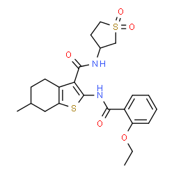ChemSpider 2D Image | N-(1,1-Dioxidotetrahydro-3-thiophenyl)-2-[(2-ethoxybenzoyl)amino]-6-methyl-4,5,6,7-tetrahydro-1-benzothiophene-3-carboxamide | C23H28N2O5S2