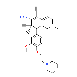 ChemSpider 2D Image | 6-Amino-8-{3-methoxy-4-[2-(4-morpholinyl)ethoxy]phenyl}-2-methyl-2,3,8,8a-tetrahydro-5,7,7(1H)-isoquinolinetricarbonitrile | C26H30N6O3