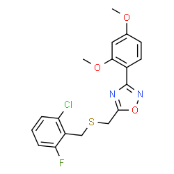 ChemSpider 2D Image | 5-{[(2-Chloro-6-fluorobenzyl)sulfanyl]methyl}-3-(2,4-dimethoxyphenyl)-1,2,4-oxadiazole | C18H16ClFN2O3S