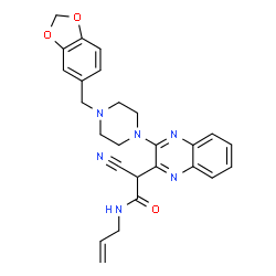 ChemSpider 2D Image | N-Allyl-2-{3-[4-(1,3-benzodioxol-5-ylmethyl)-1-piperazinyl]-2-quinoxalinyl}-2-cyanoacetamide | C26H26N6O3