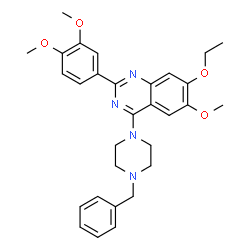 ChemSpider 2D Image | 4-(4-Benzyl-1-piperazinyl)-2-(3,4-dimethoxyphenyl)-7-ethoxy-6-methoxyquinazoline | C30H34N4O4