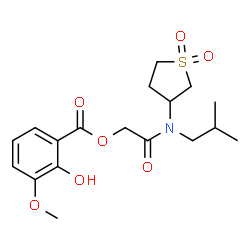 ChemSpider 2D Image | 2-[(1,1-Dioxidotetrahydro-3-thiophenyl)(isobutyl)amino]-2-oxoethyl 2-hydroxy-3-methoxybenzoate | C18H25NO7S