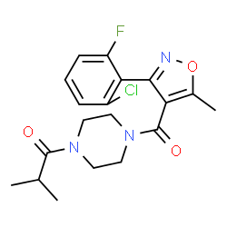 ChemSpider 2D Image | 1-(4-{[3-(2-Chloro-6-fluorophenyl)-5-methyl-1,2-oxazol-4-yl]carbonyl}-1-piperazinyl)-2-methyl-1-propanone | C19H21ClFN3O3