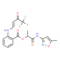 ChemSpider 2D Image | 1-[(5-Methyl-1,2-oxazol-3-yl)amino]-1-oxo-2-propanyl 2-{[(1E)-4,4,4-trifluoro-3-oxo-1-buten-1-yl]amino}benzoate | C18H16F3N3O5