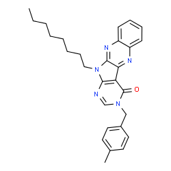 ChemSpider 2D Image | 3-(4-Methylbenzyl)-11-octyl-3,11-dihydro-4H-pyrimido[5',4':4,5]pyrrolo[2,3-b]quinoxalin-4-one | C28H31N5O