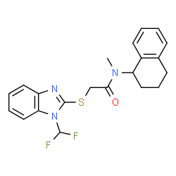 ChemSpider 2D Image | 2-{[1-(Difluoromethyl)-1H-benzimidazol-2-yl]sulfanyl}-N-methyl-N-(1,2,3,4-tetrahydro-1-naphthalenyl)acetamide | C21H21F2N3OS