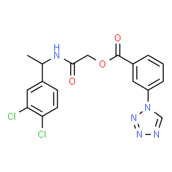 ChemSpider 2D Image | 2-{[1-(3,4-Dichlorophenyl)ethyl]amino}-2-oxoethyl 3-(1H-tetrazol-1-yl)benzoate | C18H15Cl2N5O3