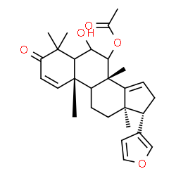 ChemSpider 2D Image | (8alpha,9xi,10alpha,17beta)-17-(3-Furyl)-6-hydroxy-4,4,8-trimethyl-3-oxoandrosta-1,14-dien-7-yl acetate | C28H36O5