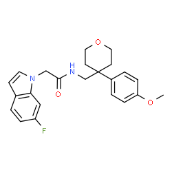 ChemSpider 2D Image | 2-(6-Fluoro-1H-indol-1-yl)-N-{[4-(4-methoxyphenyl)tetrahydro-2H-pyran-4-yl]methyl}acetamide | C23H25FN2O3