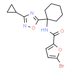 ChemSpider 2D Image | 5-Bromo-N-[1-(3-cyclopropyl-1,2,4-oxadiazol-5-yl)cyclohexyl]-2-furamide | C16H18BrN3O3