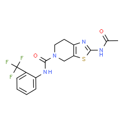 ChemSpider 2D Image | 2-Acetamido-N-[2-(trifluoromethyl)phenyl]-6,7-dihydro[1,3]thiazolo[5,4-c]pyridine-5(4H)-carboxamide | C16H15F3N4O2S