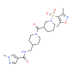 ChemSpider 2D Image | N-{[1-({1-[(3,5-Dimethyl-1,2-oxazol-4-yl)sulfonyl]-3-piperidinyl}carbonyl)-4-piperidinyl]methyl}-1-methyl-1H-pyrazole-4-carboxamide | C22H32N6O5S