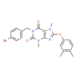 ChemSpider 2D Image | 1-(4-Bromobenzyl)-8-(3,4-dimethylphenoxy)-3,7-dimethyl-3,7-dihydro-1H-purine-2,6-dione | C22H21BrN4O3
