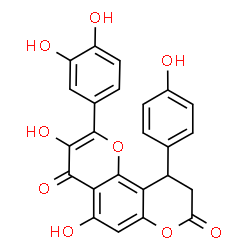 ChemSpider 2D Image | 2-(3,4-Dihydroxyphenyl)-3,5-dihydroxy-10-(4-hydroxyphenyl)-9,10-dihydro-4H,8H-pyrano[2,3-f]chromene-4,8-dione | C24H16O9