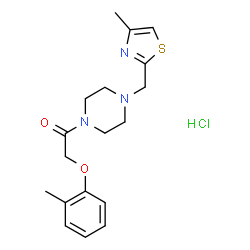 ChemSpider 2D Image | 2-(2-Methylphenoxy)-1-{4-[(4-methyl-1,3-thiazol-2-yl)methyl]-1-piperazinyl}ethanone hydrochloride (1:1) | C18H24ClN3O2S