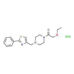 ChemSpider 2D Image | 2-Ethoxy-1-{4-[(2-phenyl-1,3-thiazol-4-yl)methyl]-1-piperazinyl}ethanone hydrochloride (1:1) | C18H24ClN3O2S