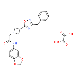 ChemSpider 2D Image | N-(1,3-Benzodioxol-5-yl)-2-[3-(3-benzyl-1,2,4-oxadiazol-5-yl)-1-azetidinyl]acetamide ethanedioate (1:1) | C23H22N4O8
