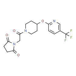 ChemSpider 2D Image | 1-[2-Oxo-2-(4-{[5-(trifluoromethyl)-2-pyridinyl]oxy}-1-piperidinyl)ethyl]-2,5-pyrrolidinedione | C17H18F3N3O4