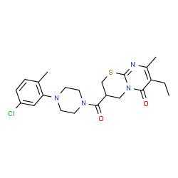 ChemSpider 2D Image | 3-{[4-(5-Chloro-2-methylphenyl)-1-piperazinyl]carbonyl}-7-ethyl-8-methyl-3,4-dihydro-2H,6H-pyrimido[2,1-b][1,3]thiazin-6-one | C22H27ClN4O2S