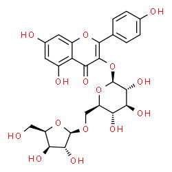 ChemSpider 2D Image | 5,7-Dihydroxy-2-(4-hydroxyphenyl)-4-oxo-4H-chromen-3-yl 6-O-beta-D-xylofuranosyl-beta-D-glucopyranoside | C26H28O15