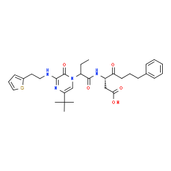 ChemSpider 2D Image | (3S)-3-({2-[5-(2-Methyl-2-propanyl)-2-oxo-3-{[2-(2-thienyl)ethyl]amino}-1(2H)-pyrazinyl]butanoyl}amino)-4-oxo-7-phenylheptanoic acid | C31H40N4O5S