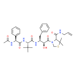 ChemSpider 2D Image | N~2~-[(2S)-2-Acetamido-2-phenylacetyl]-N-{(2S,3S)-4-[4-(allylcarbamoyl)-5,5-dimethyl-1,3-thiazolidin-3-yl]-3-hydroxy-4-oxo-1-phenyl-2-butanyl}-3-methyl-L-valinamide | C35H47N5O6S