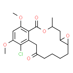 ChemSpider 2D Image | 8-Chloro-9,11-dimethoxy-14-methyl-1a,4,5,14,15,15a-hexahydro-2H-oxireno[e][2]benzoxacyclotetradecine-6,12(3H,7H)-dione | C20H25ClO6