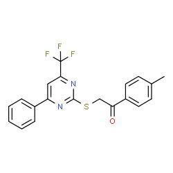 ChemSpider 2D Image | 1-(4-Methylphenyl)-2-{[4-phenyl-6-(trifluoromethyl)-2-pyrimidinyl]sulfanyl}ethanone | C20H15F3N2OS