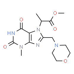 ChemSpider 2D Image | Methyl 2-[3-methyl-8-(4-morpholinylmethyl)-2,6-dioxo-1,2,3,6-tetrahydro-7H-purin-7-yl]propanoate | C15H21N5O5