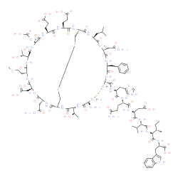 ChemSpider 2D Image | N-({(1S,4S,7S,10R,13S,16R,19S,22R,25R,28R,31S,36R,39S,42R,45S)-31-Amino-22,42-bis(2-amino-2-oxoethyl)-39-benzyl-4,7-bis(2-carboxyethyl)-10,19-bis(carboxymethyl)-13,28-bis[(1R)-1-hydroxyethyl]-45-isobu
tyl-16-[2-(methylsulfanyl)ethyl]-3,6,9,12,15,18,21,24,27,30,38,41,44,47-tetradecaoxo-33,34,49,50-tetrathia-2,5,8,11,14,17,20,23,26,29,37,40,43,46-tetradecaazabicyclo[23.22.4]henpentacont-36-yl}carbony
l)-L-histidyl-L-glutaminyl-L-alpha-aspartyl- | C103H147N27O37S5