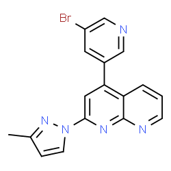 ChemSpider 2D Image | 4-(5-Bromo-3-pyridinyl)-2-(3-methyl-1H-pyrazol-1-yl)-1,8-naphthyridine | C17H12BrN5