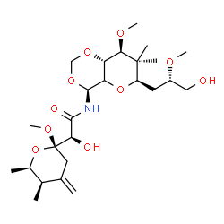 ChemSpider 2D Image | (2S)-2-Hydroxy-N-{(4S,6R,8S,8aR)-6-[(2S)-3-hydroxy-2-methoxypropyl]-8-methoxy-7,7-dimethylhexahydropyrano[3,2-d][1,3]dioxin-4-yl}-2-[(2S,5R,6R)-2-methoxy-5,6-dimethyl-4-methylenetetrahydro-2H-pyran-2-
yl]acetamide | C25H43NO10