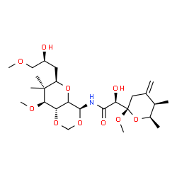 ChemSpider 2D Image | (2S)-2-Hydroxy-N-{(4S,6R,8S,8aR)-6-[(2S)-2-hydroxy-3-methoxypropyl]-8-methoxy-7,7-dimethylhexahydropyrano[3,2-d][1,3]dioxin-4-yl}-2-[(2S,5R,6R)-2-methoxy-5,6-dimethyl-4-methylenetetrahydro-2H-pyran-2-
yl]acetamide | C25H43NO10