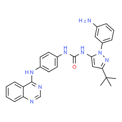 ChemSpider 2D Image | 1-[1-(3-Aminophenyl)-3-Tert-Butyl-1h-Pyrazol-5-Yl]-3-[4-(Quinazolin-4-Ylamino)phenyl]urea | C28H28N8O