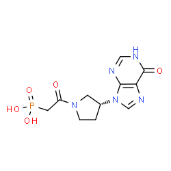 ChemSpider 2D Image | {2-Oxo-2-[(3R)-3-(6-oxo-1,6-dihydro-9H-purin-9-yl)-1-pyrrolidinyl]ethyl}phosphonic acid | C11H14N5O5P