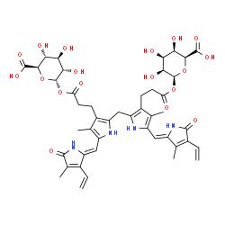 ChemSpider 2D Image | (2S,3R,4S,5S,6S)-6-[3-[2-[[3-[3-[(2S,3S,4R,5R,6R)-6-carboxy-3,4,5-trihydroxy-tetrahydropyran-2-yl]oxy-3-oxo-propyl]-4-methyl-5-[(Z)-(4-methyl-5-oxo-3-vinyl-pyrrol-2-ylidene)methyl]-1H-pyrrol-2-yl]methyl]-4-methyl-5-[(Z)-(3-methyl-5-oxo-4-vinyl-pyrrol-2-ylidene)methyl]-1H-pyrrol-3-yl]propanoyloxy]-3,4,5-trihydroxy-tetrahydropyran-2-carboxylic acid | C45H52N4O18
