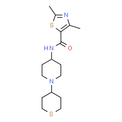 ChemSpider 2D Image | 2,4-Dimethyl-N-[1-(tetrahydro-2H-thiopyran-4-yl)-4-piperidinyl]-1,3-thiazole-5-carboxamide | C16H25N3OS2