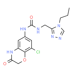 ChemSpider 2D Image | 1-(8-Chloro-3-oxo-3,4-dihydro-2H-1,4-benzoxazin-6-yl)-3-[(4-propyl-4H-1,2,4-triazol-3-yl)methyl]urea | C15H17ClN6O3