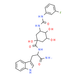 ChemSpider 2D Image | Nalpha-[(3-{[(3-Fluorophenyl)carbamoyl]amino}-1,4,5-trihydroxycyclohexyl)carbonyl]tryptophanamide | C25H28FN5O6