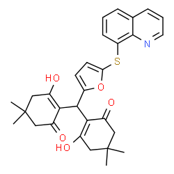 ChemSpider 2D Image | 2,2'-{[5-(8-Quinolinylsulfanyl)-2-furyl]methylene}bis(3-hydroxy-5,5-dimethyl-2-cyclohexen-1-one) | C30H31NO5S