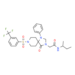 ChemSpider 2D Image | N-sec-Butyl-2-(4-oxo-1-phenyl-8-{[3-(trifluoromethyl)phenyl]sulfonyl}-1,3,8-triazaspiro[4.5]dec-3-yl)acetamide | C26H31F3N4O4S