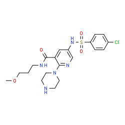 ChemSpider 2D Image | 5-{[(4-Chlorophenyl)sulfonyl]amino}-N-(3-methoxypropyl)-2-(1-piperazinyl)nicotinamide | C20H26ClN5O4S