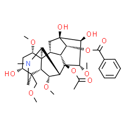 ChemSpider 2D Image | (1alpha,3alpha,6alpha,7beta,14alpha,15alpha,16beta)-8-Acetoxy-3,13,16-trihydroxy-1,6,15-trimethoxy-4-(methoxymethyl)-20-methylaconitan-14-yl benzoate | C33H45NO11