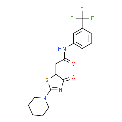 ChemSpider 2D Image | 2-[4-oxo-2-(1-piperidinyl)-5-thiazolyl]-N-[3-(trifluoromethyl)phenyl]acetamide | C17H18F3N3O2S
