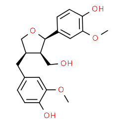 ChemSpider 2D Image | 4-[(2R,3R,4R)-4-(4-Hydroxy-3-methoxybenzyl)-3-(hydroxymethyl)tetrahydro-2-furanyl]-2-methoxyphenol | C20H24O6