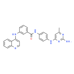ChemSpider 2D Image | N-{4-[(2-Amino-6-methyl-4-pyrimidinyl)amino]phenyl}-3-(4-quinolinylamino)benzamide | C27H23N7O